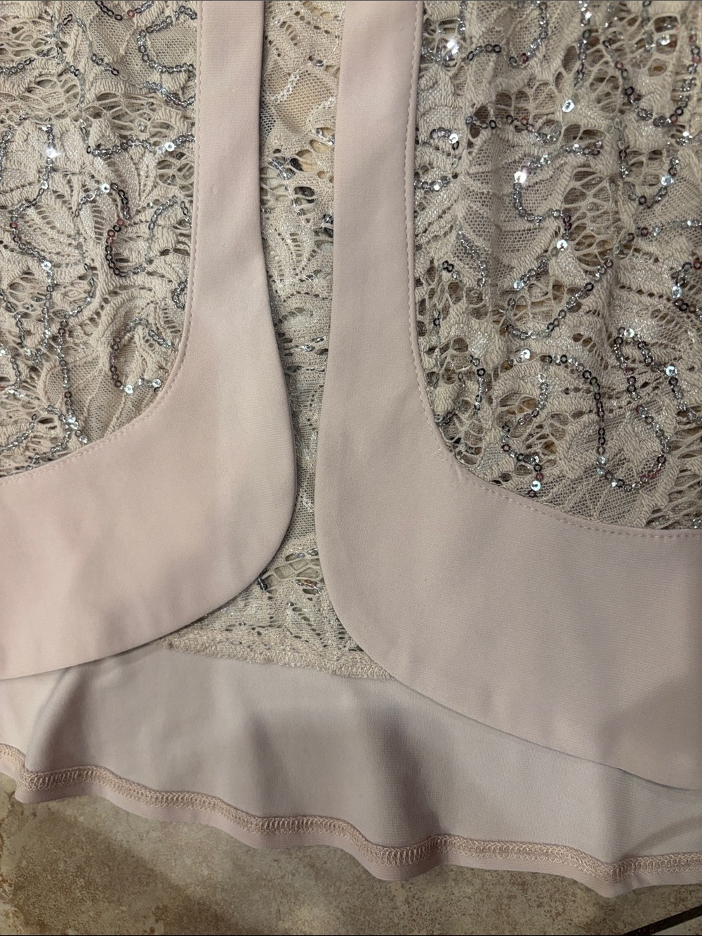 R&M Richards ASL Pale Blush Lace & Sequin Open Front Jacket Wedding Event - Picture 4 of 8